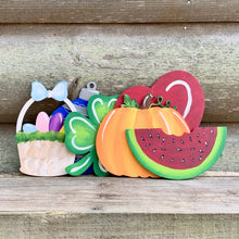 Load image into Gallery viewer, Home Sign with 6 Changeable hand painted Seasonal Wood Cutouts.
