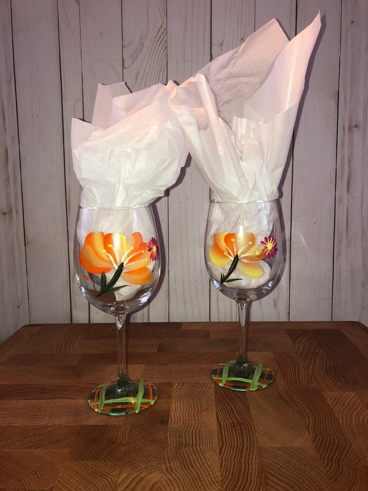 Wine Glasses Hand Painted Tropical Flowers