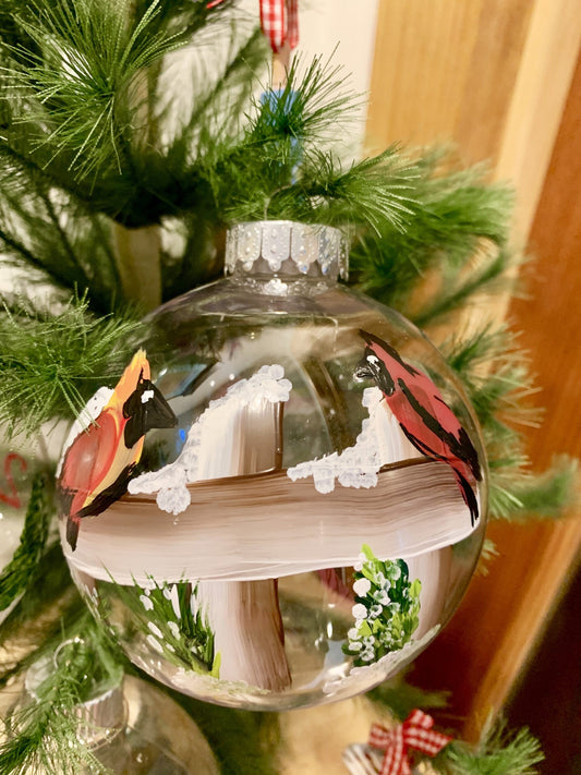 Snowy Birds Hand Painted Christmas Ornament