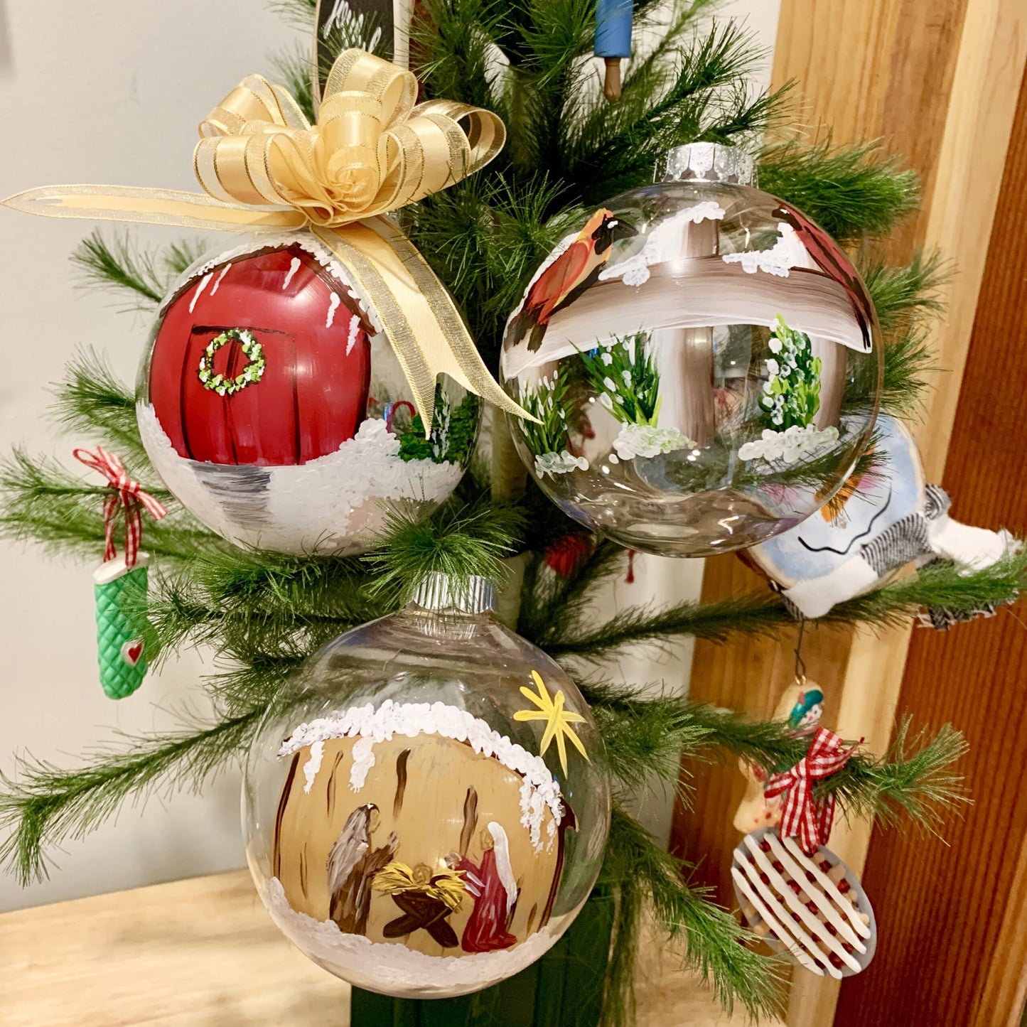 Snowy Birds Hand Painted Christmas Ornament