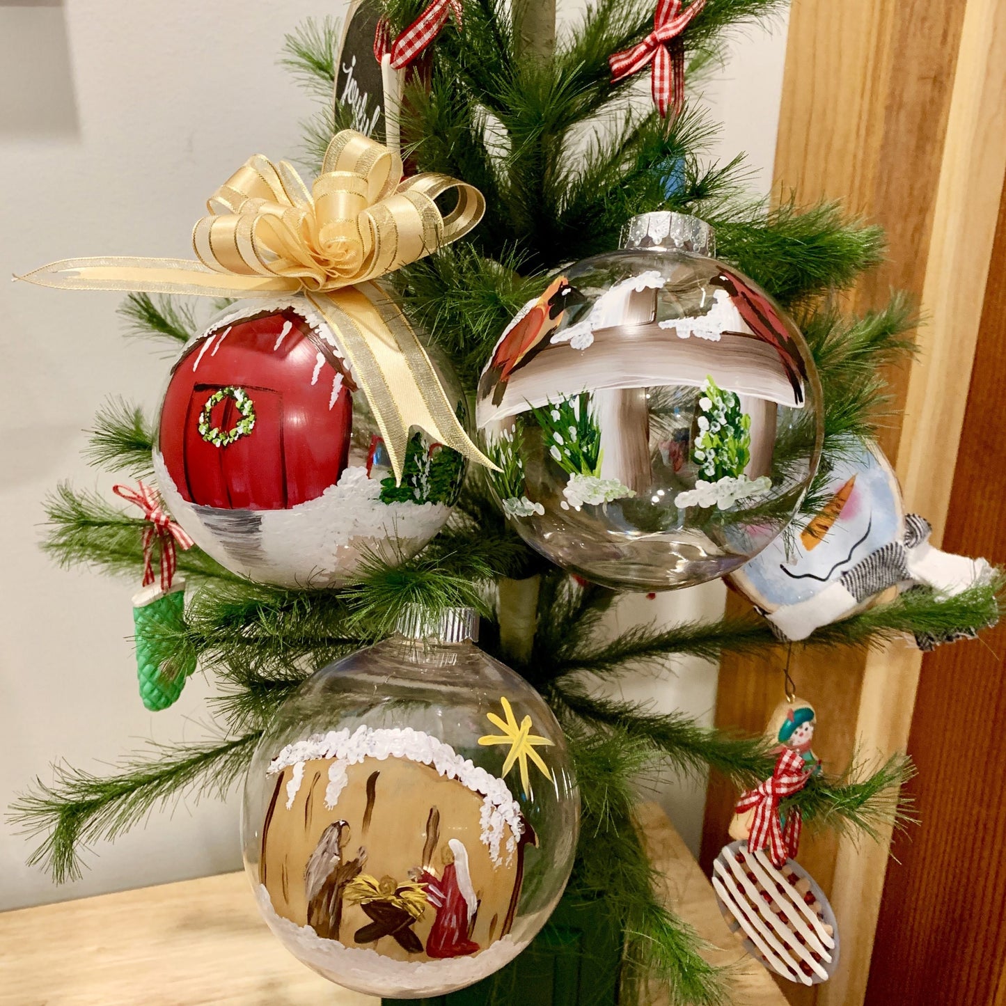 Snowy Birds Hand Painted Christmas Ornament