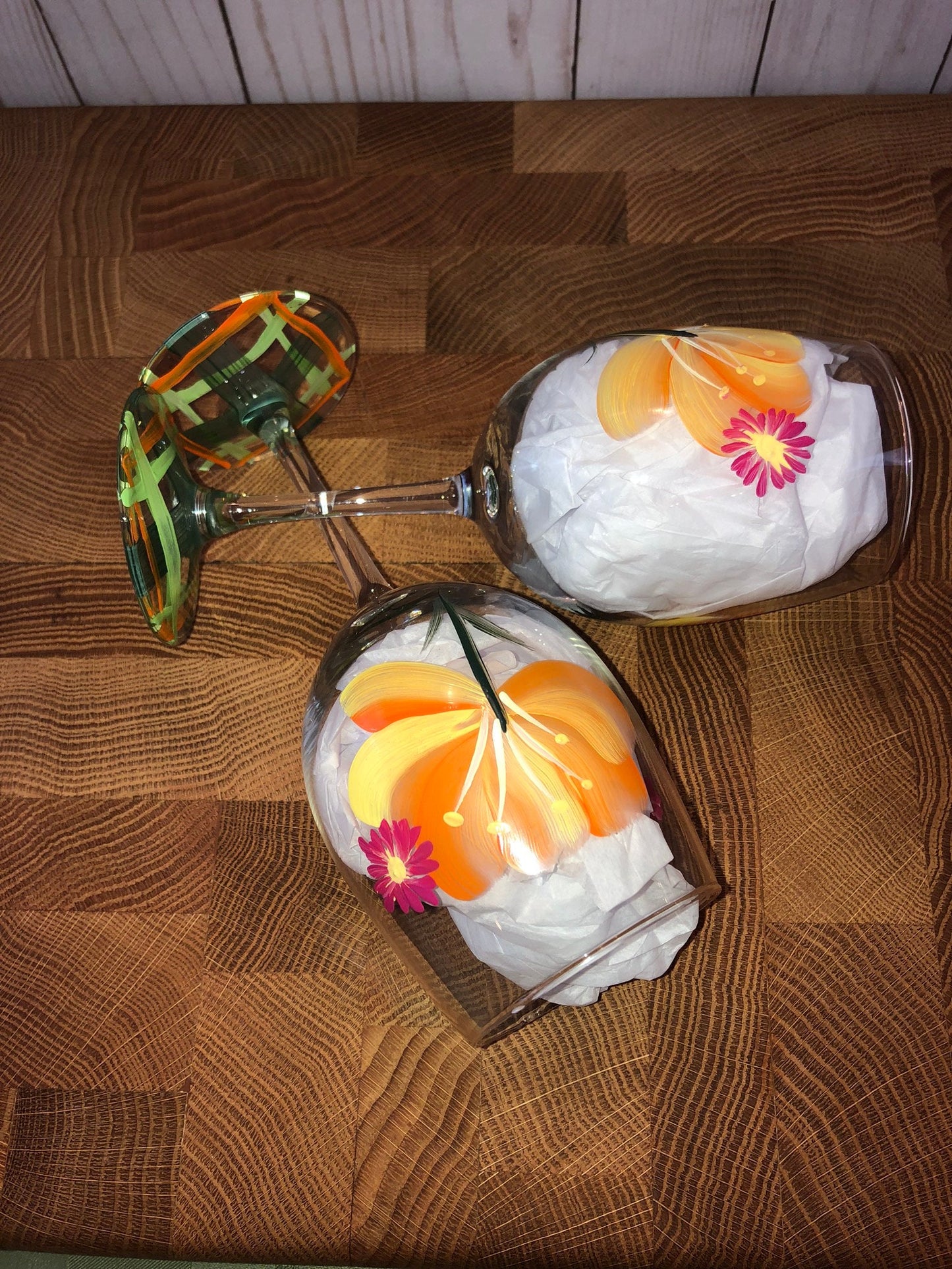 Wine Glasses Hand Painted Tropical Flowers