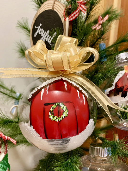 Christmas Ornament With Snowy Red Barn