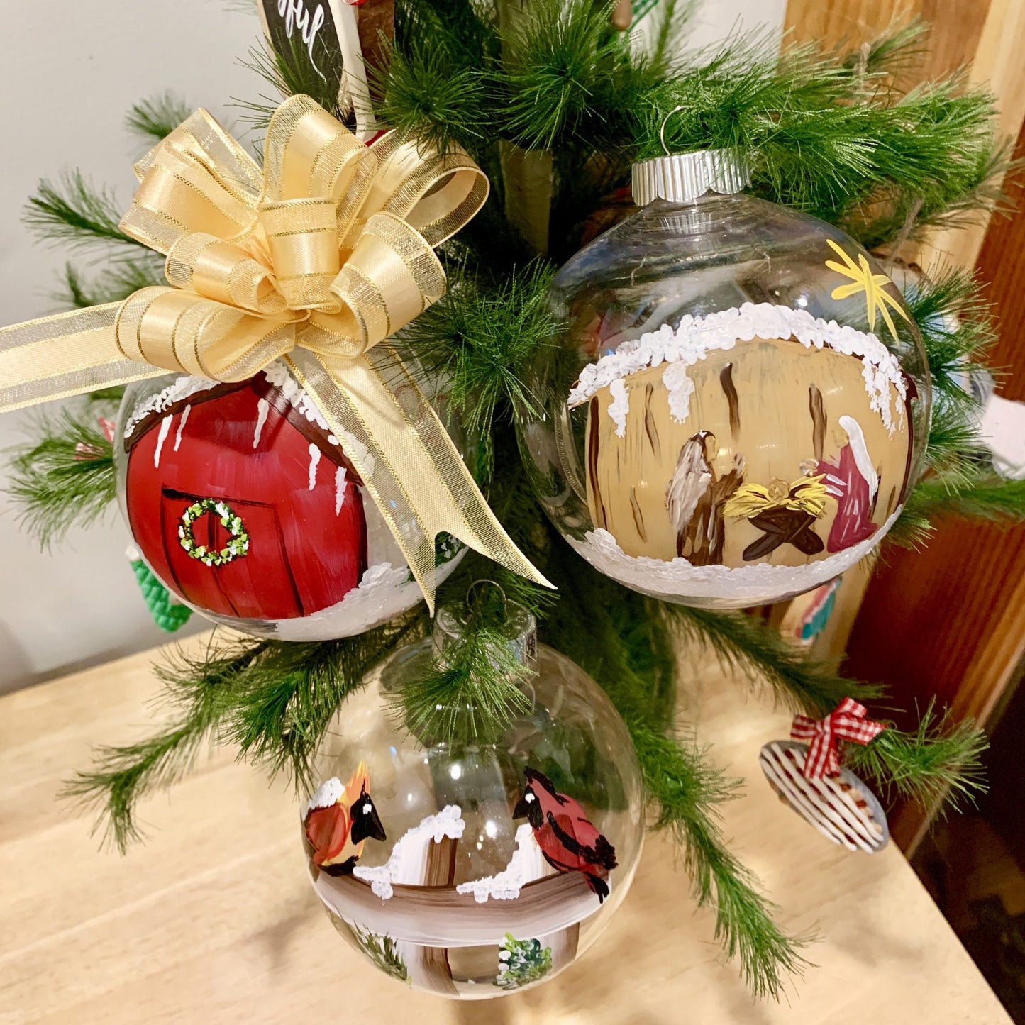 Snowy Birds Hand Painted Christmas Ornament