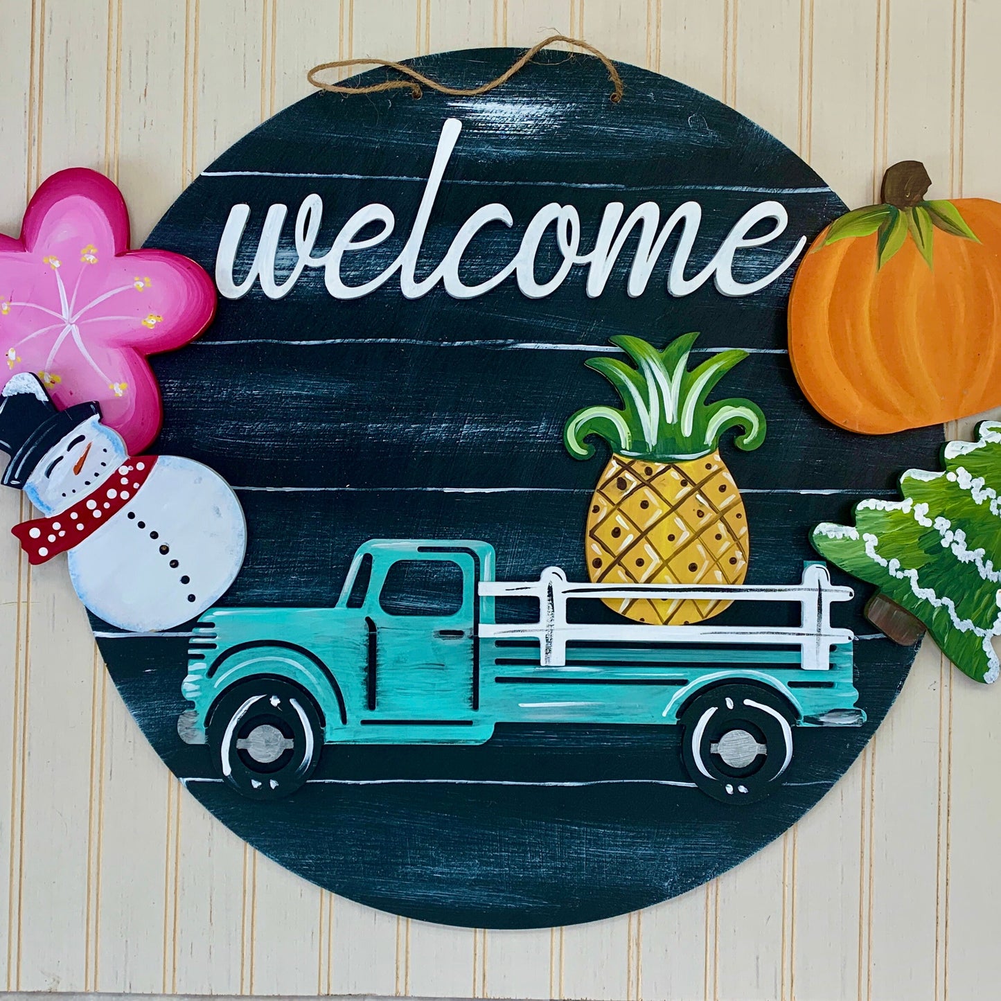 Interchangeable  Welcome Sign with 3D Wood Cutouts