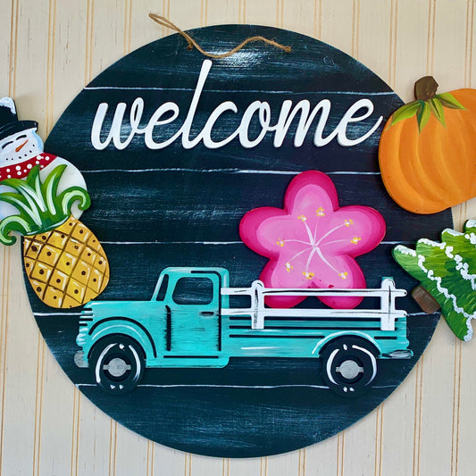 Interchangeable  Welcome Sign with 3D Wood Cutouts