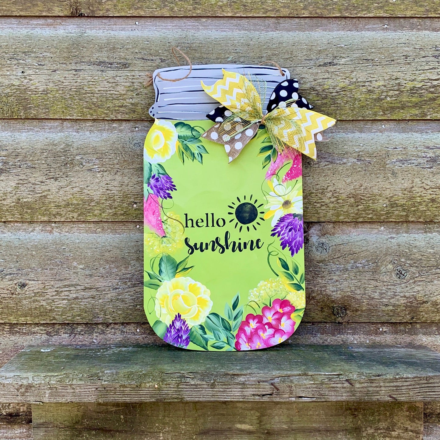 Hand Painted Mason Jar Wood Door Hanger for Summer Home Decor