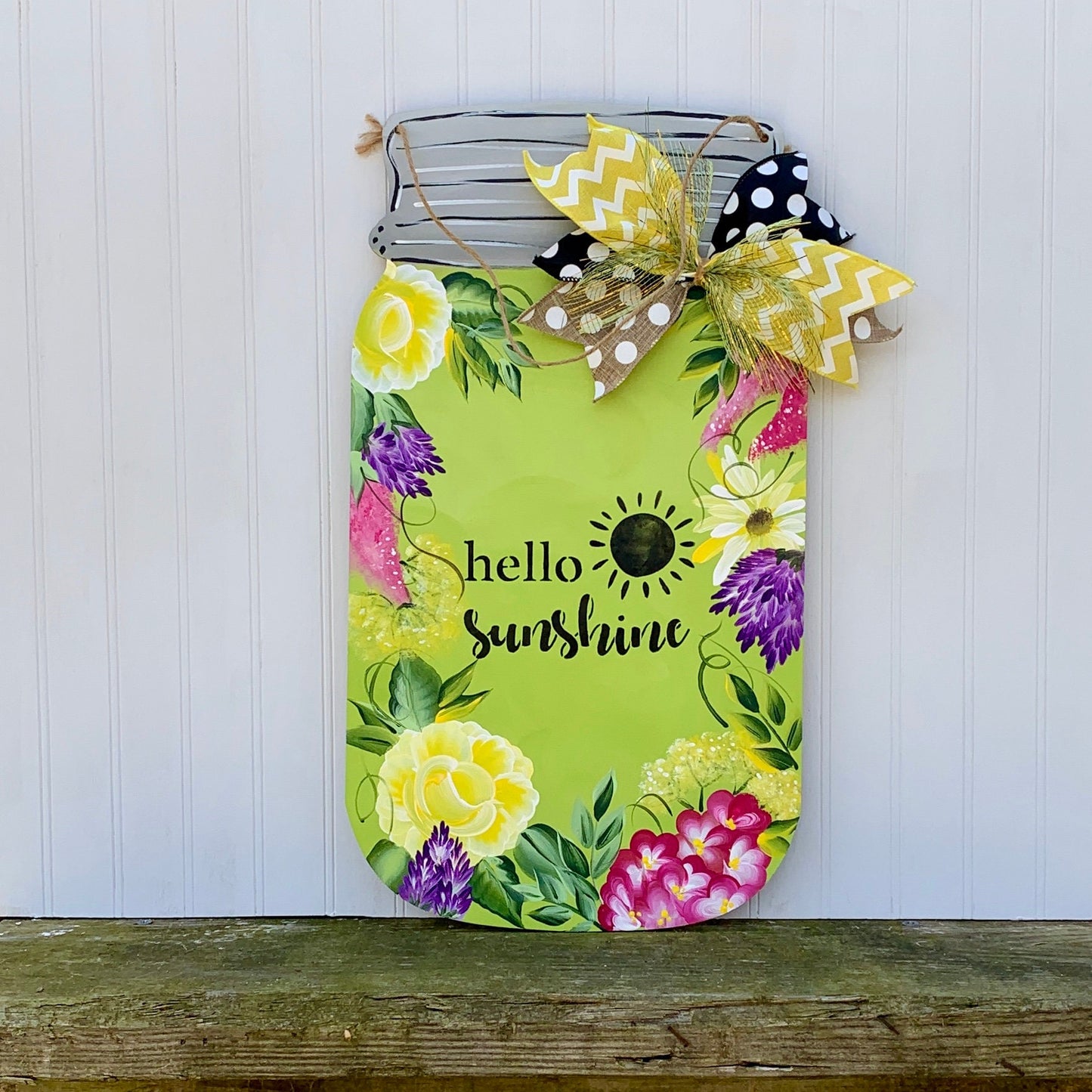 Hand Painted Mason Jar Wood Door Hanger for Summer Home Decor