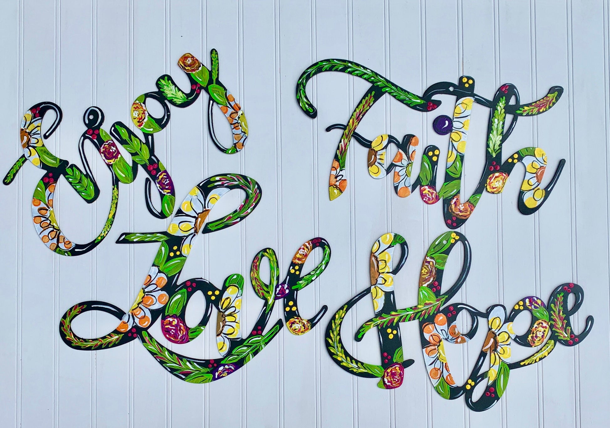 metal word art:love faith hope