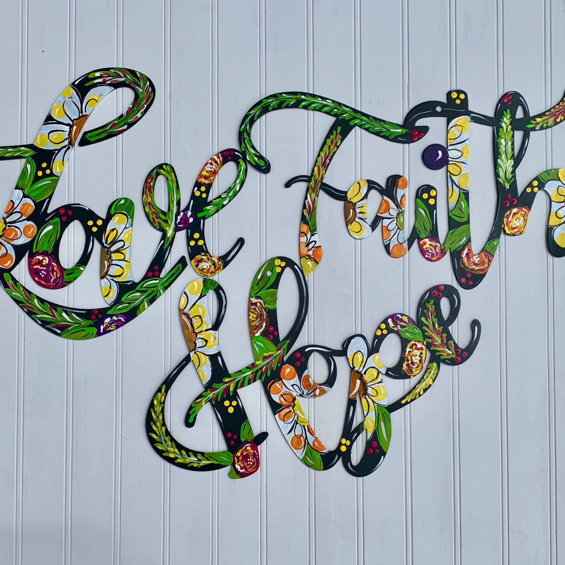 metal word art:love faith hope