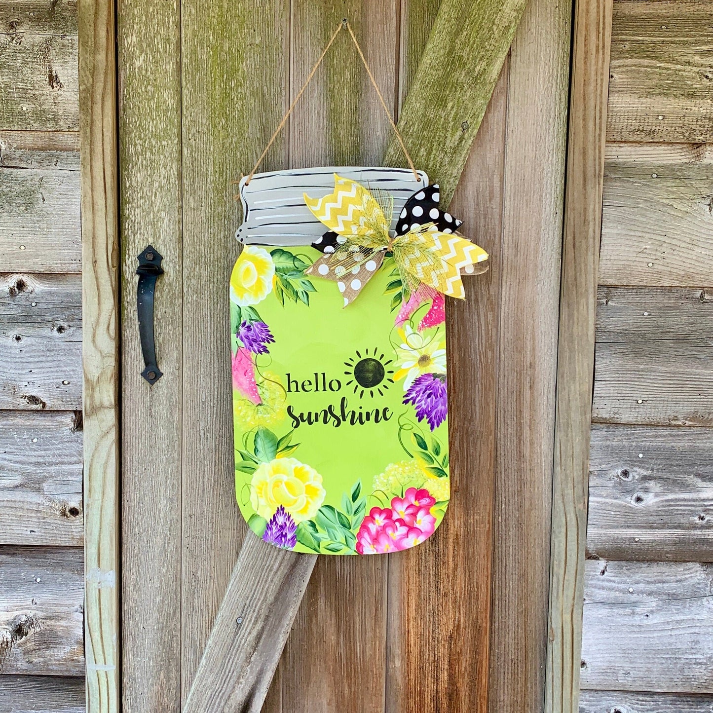 Hand Painted Mason Jar Wood Door Hanger for Summer Home Decor