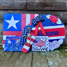 Load image into Gallery viewer, Red White and Blue wood Quilt Square Door Hanger | Patriotic Wall Decor
