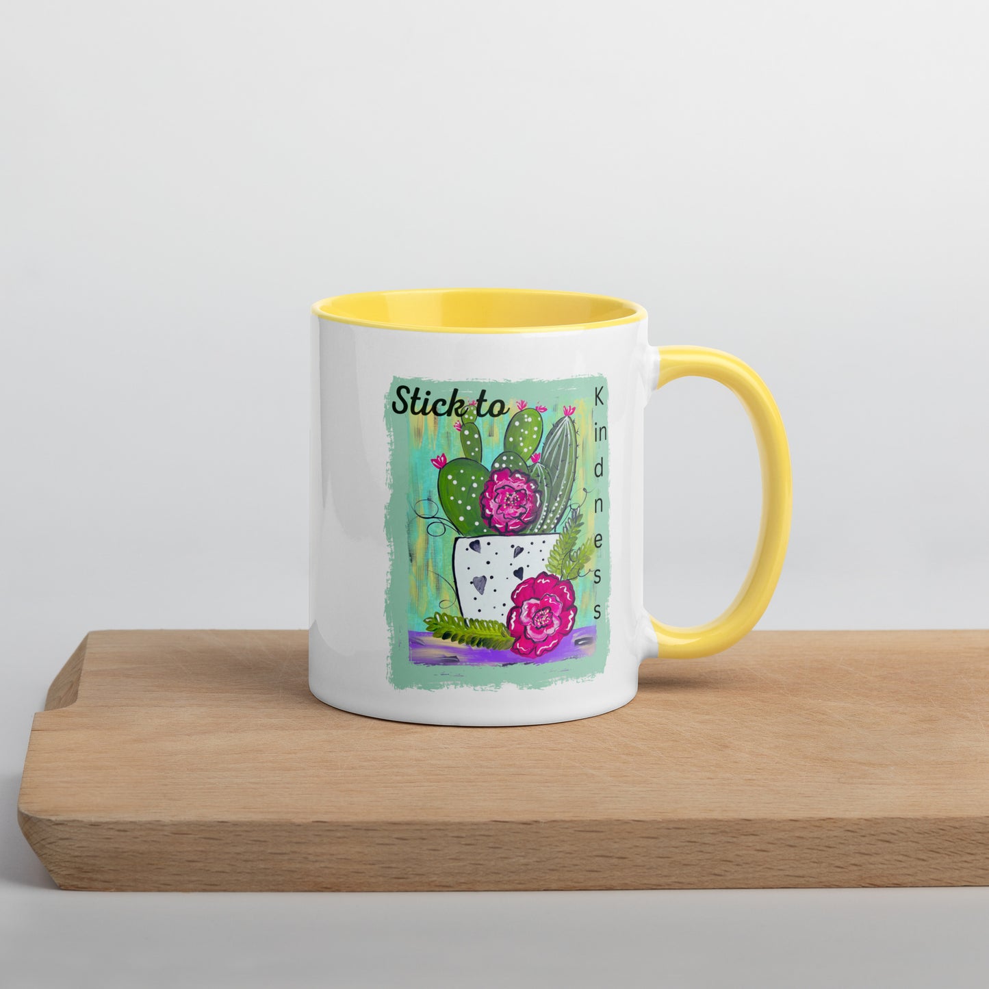 Stick to Kindness Ceramic Mug with Colors Inside